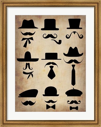 Framed Hats Glasses and Mustaches Print