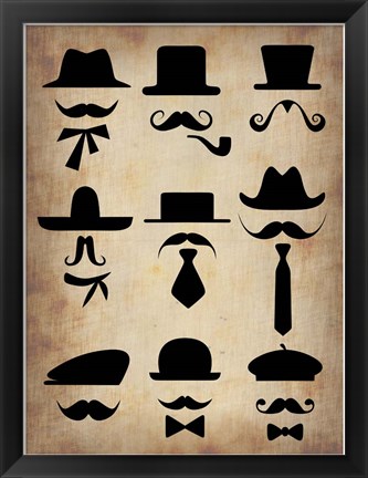 Framed Hats Glasses and Mustaches Print