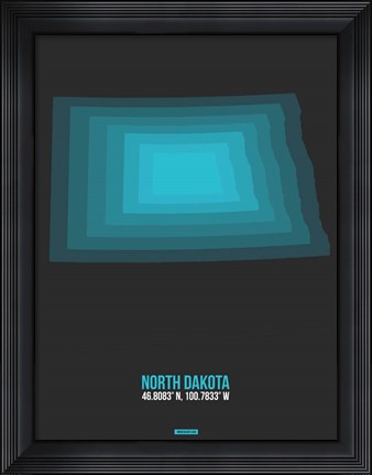 Framed North Dakota Radiant Map 4 Print