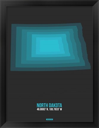 Framed North Dakota Radiant Map 4 Print