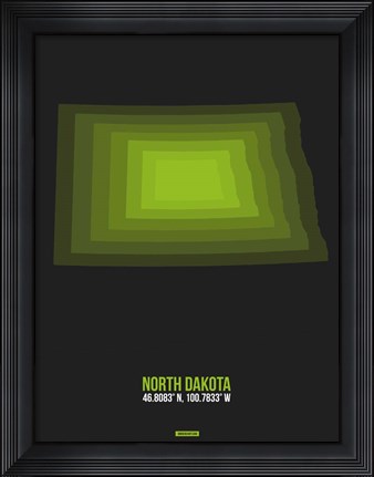 Framed North Dakota Radiant Map 5 Print