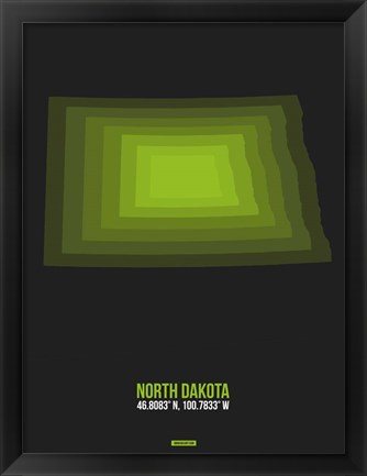 Framed North Dakota Radiant Map 5 Print