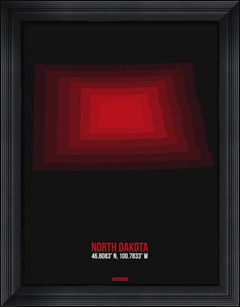 Framed North Dakota Radiant Map 6 Print