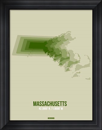 Framed Massachusetts Radiant Map 3 Print