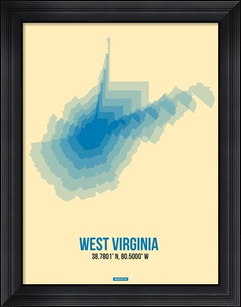 Framed West Virginia Radiant Map 1 Print