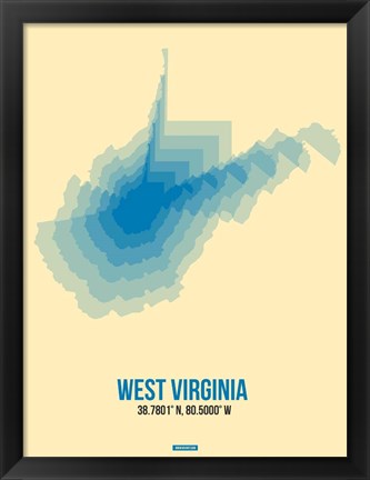 Framed West Virginia Radiant Map 1 Print