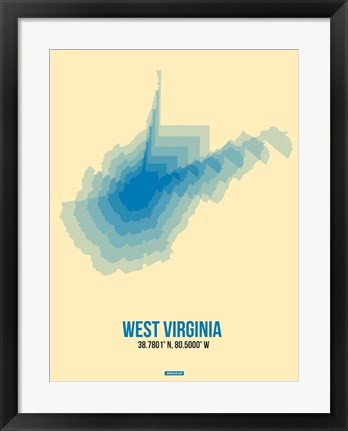 Framed West Virginia Radiant Map 1 Print