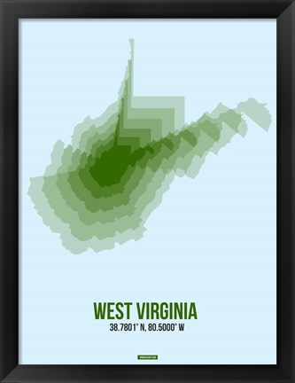 Framed West Virginia Radiant Map 2 Print