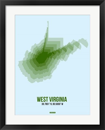 Framed West Virginia Radiant Map 2 Print