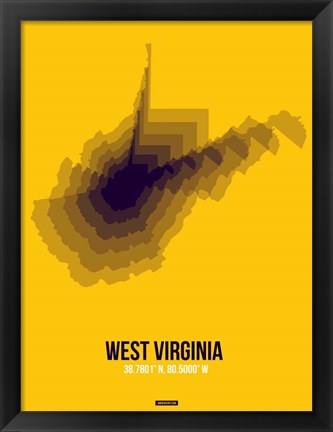 Framed West Virginia Radiant Map 3 Print
