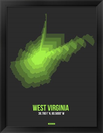 Framed West Virginia Radiant Map 4 Print