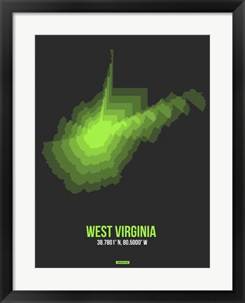 Framed West Virginia Radiant Map 4 Print