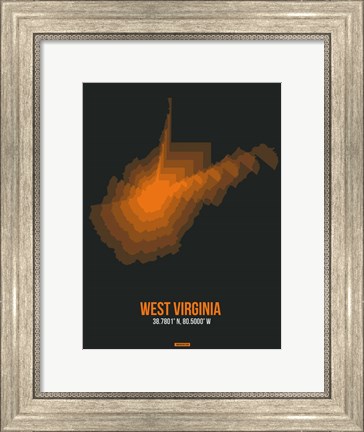 Framed West Virginia Radiant Map 5 Print