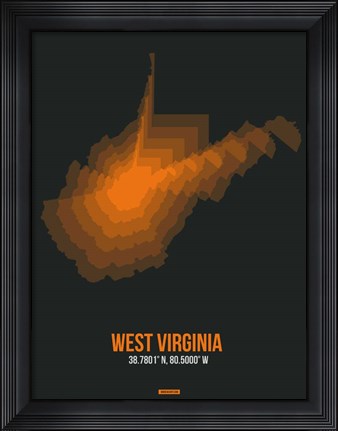 Framed West Virginia Radiant Map 5 Print