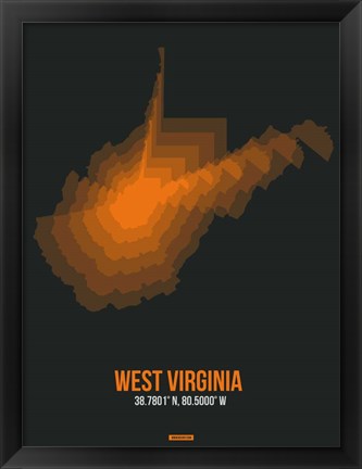 Framed West Virginia Radiant Map 5 Print