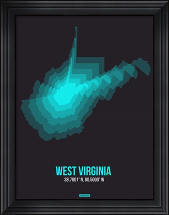 Framed West Virginia Radiant Map 6 Print