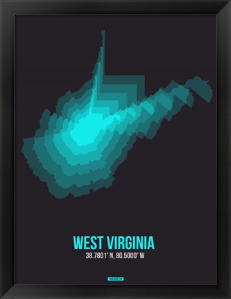 Framed West Virginia Radiant Map 6 Print