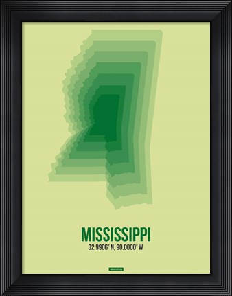Framed Mississippi Radiant Map 3 Print
