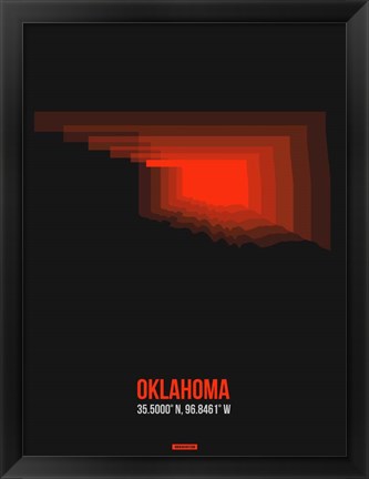 Framed Oklahoma Radiant Map 5 Print