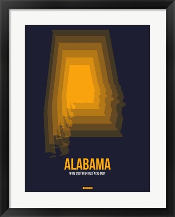 Framed Alabama Radiant Map 5 Print