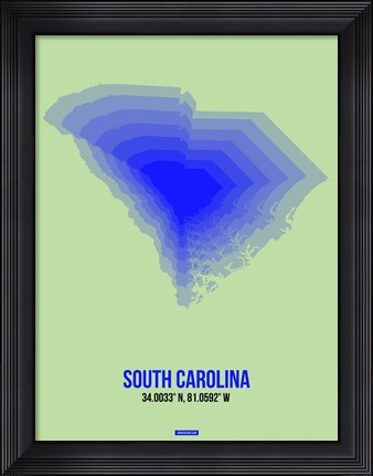Framed South Carolina Radiant Map 2 Print