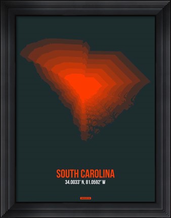 Framed South Carolina Radiant Map 4 Print