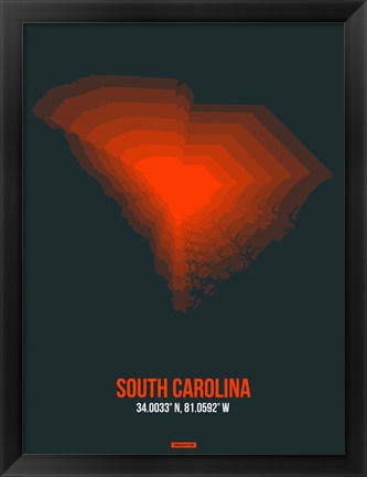 Framed South Carolina Radiant Map 4 Print