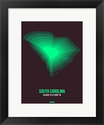 Framed South Carolina Radiant Map 6 Print