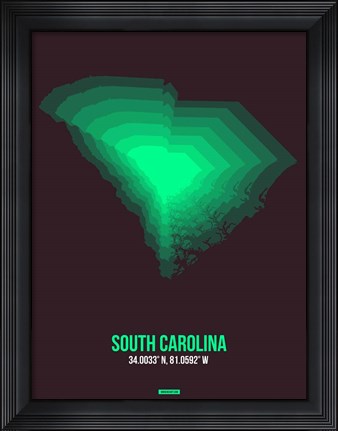 Framed South Carolina Radiant Map 6 Print