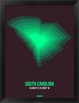 Framed South Carolina Radiant Map 6 Print