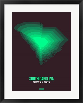 Framed South Carolina Radiant Map 6 Print