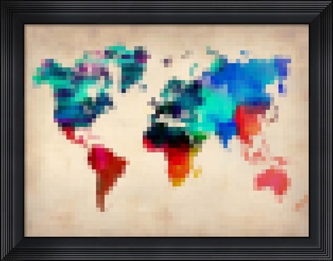 Framed Pixelated World Map Print