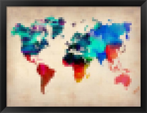 Framed Pixelated World Map Print