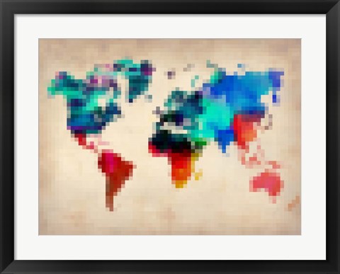 Framed Pixelated World Map Print