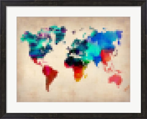 Framed Pixelated World Map Print