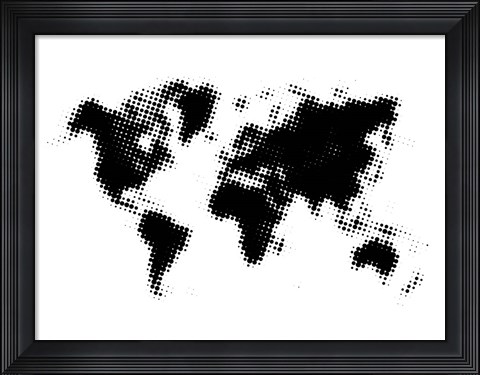 Framed Dotted Black World Map Print