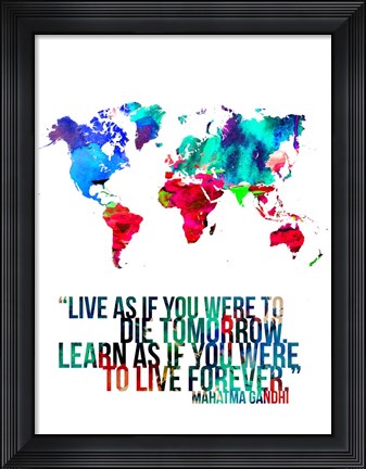 Framed World Map Quote Mahatma Gandi Print