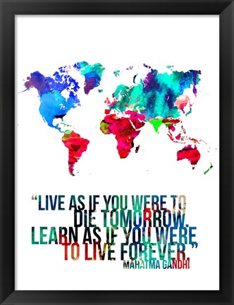 Framed World Map Quote Mahatma Gandi Print