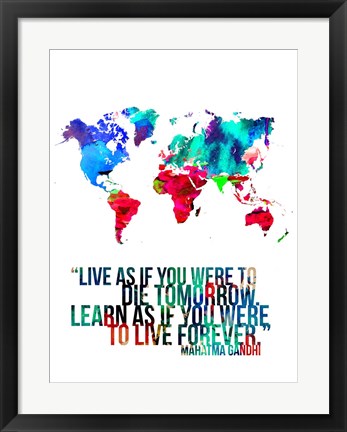 Framed World Map Quote Mahatma Gandi Print