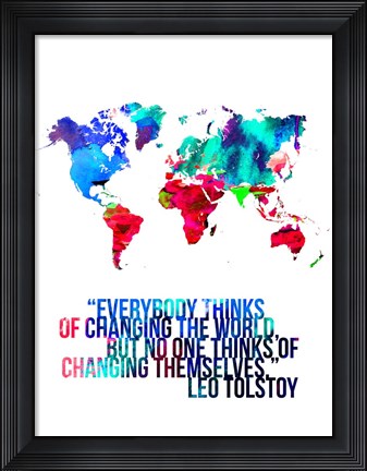 Framed World Map Quote Leo Tolstoy Print