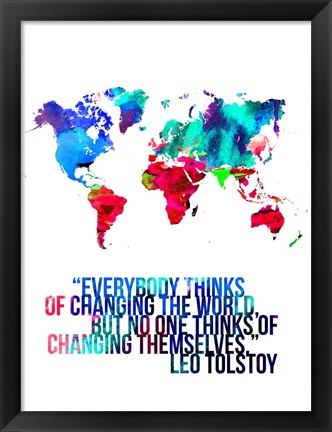 Framed World Map Quote Leo Tolstoy Print