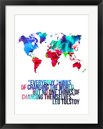 Framed World Map Quote Leo Tolstoy Print