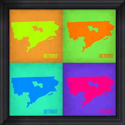 Framed Detroit Pop Art Map 1 Print