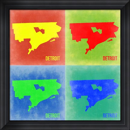 Framed Detroit Pop Art Map 2 Print