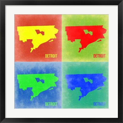 Framed Detroit Pop Art Map 2 Print