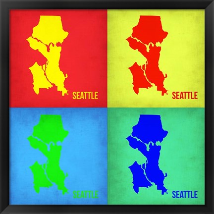 Framed Seattle Pop Art Map 1 Print