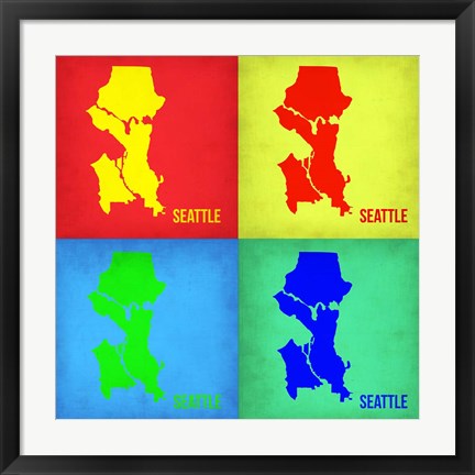 Framed Seattle Pop Art Map 1 Print