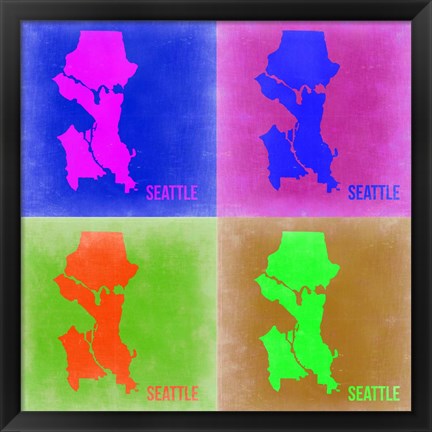 Framed Seattle Pop Art Map 2 Print