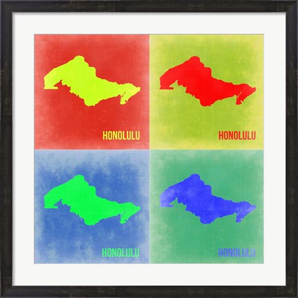 Framed Honolulu Pop Art Map 2 Print