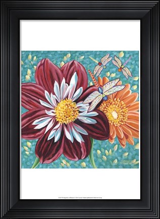 Framed Dragonfly on Blooms I Print